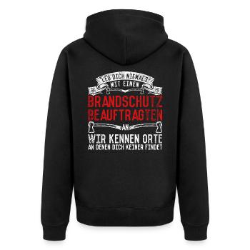 Brandschutz Beruf Brandschutzbeauftragter - Unisex Premium Bio Zip Hoodie - Schwarz - Hinten - Nico (187cm)