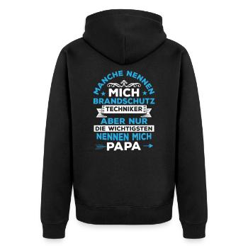 Brandschutztechniker Vater Brandschutz - Unisex Premium Bio Zip Hoodie - Schwarz - Hinten - Nico (187cm)