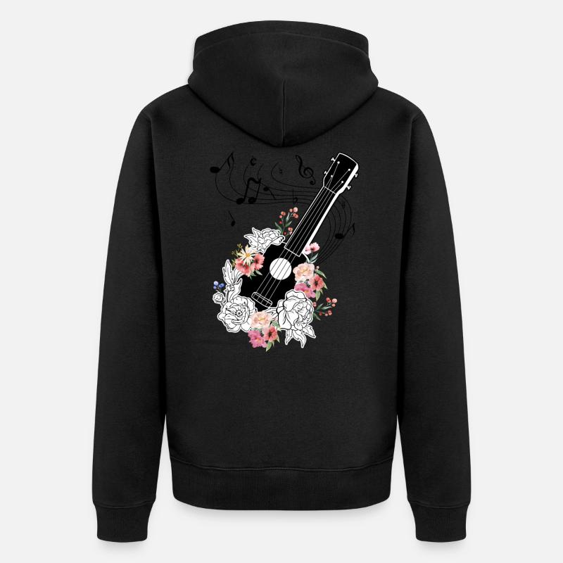 Ukulele mit Blumen Geschenk - Unisex Premium Bio Zip Hoodie - Schwarz