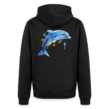 Delfin Taucher Wale Tümmler Delphin - Unisex Premium Bio Zip Hoodie - Schwarz - Hinten - Nico (187cm)