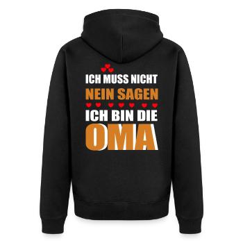 Ich bin die Oma - Unisex Premium Bio Zip Hoodie - Schwarz - Hinten - Nico (187cm)