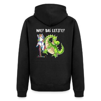 Wie? Das Letzte? Einhorn Drache Drachen - Unisex Premium Bio Zip Hoodie - Schwarz - Hinten - Nico (187cm)