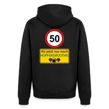 50 Ab jetzt nur noch Hopfensmoothie - Unisex Premium Bio Zip Hoodie - Schwarz - Hinten - Nico (187cm)