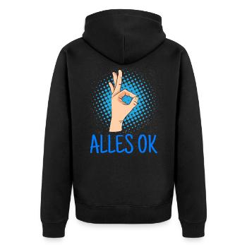 Alles ok? Alles ok! Handzeichen Tauchen - Unisex Premium Bio Zip Hoodie - Schwarz - Hinten - Nico (187cm)