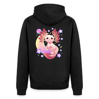 Axolotl Space Kawaii Weltraum Rakete Astronaut Pla - Unisex Premium Bio Zip Hoodie - Schwarz - Hinten - Nico (187cm)