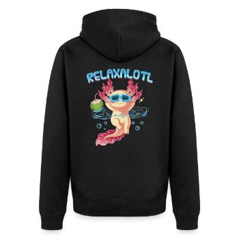 Relaxalotl Axolotl Urlaub Strand Schwimmen - Unisex Premium Bio Zip Hoodie - Schwarz - Hinten - Nico (187cm)