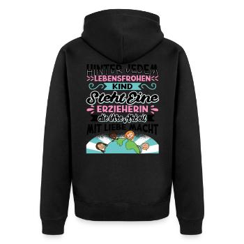 Erzieherin Geschenk Erzieherinnen - Unisex Premium Bio Zip Hoodie - Schwarz - Hinten - Nico (187cm)