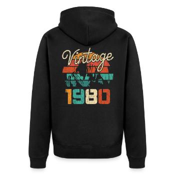 1980 Vintage - Unisex Premium Bio Zip Hoodie - Schwarz - Hinten - Nico (187cm)