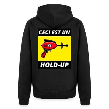 Ceci est un Hold-Up - SF Comics Gun - Veste à capuche bio Premium Unisexe - noir - Dos - Nico (187cm)