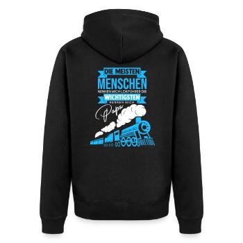Lokführer Papa Modelleisenbahn - Unisex Premium Bio Zip Hoodie - Schwarz - Hinten - Nico (187cm)