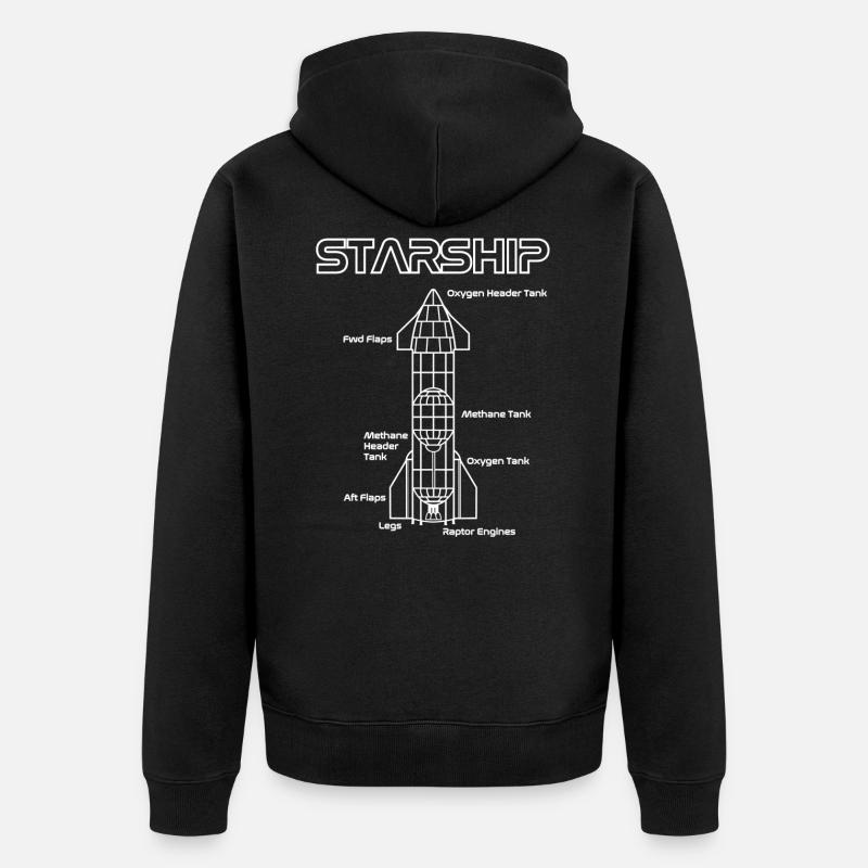 Starship SpaceX Blueprint - Veste à capuche bio Premium Unisexe - noir