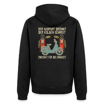 Mofa Mopedfahrer Mofaroller Moped Zweitakt Mofa - Unisex Premium Bio Zip Hoodie - Schwarz - Hinten - Nico (187cm)