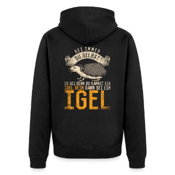Vintage Igel Spruch - Unisex Premium Bio Zip Hoodie - Schwarz - Hinten - Nico (187cm)