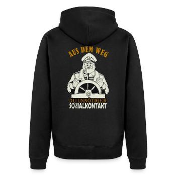 Aus Dem Weg Du Unnötiger Sozialkontakt I Seemann - Unisex Premium Bio Zip Hoodie - Schwarz - Hinten - Nico (187cm)