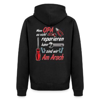 Wenn Opa es nicht reparieren kann - Unisex Premium Bio Zip Hoodie - Schwarz - Hinten - Nico (187cm)
