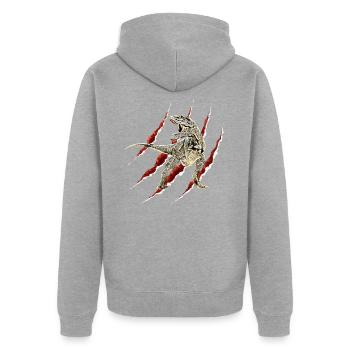 Tyrannosaurus Rex - Veste à capuche bio Premium Unisexe - gris chiné - Dos - Nico (187cm)