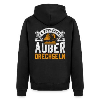 Drehbank Drechselmaschine Drechsler - Unisex Premium Bio Zip Hoodie - Schwarz - Hinten - Nico (187cm)