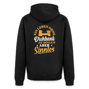 Drechsler Drechselmaschine Drehbank - Unisex Premium Bio Zip Hoodie - Schwarz - Hinten - Nico (187cm)