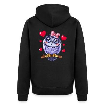 Cute Owl With Hearts Girls Ladies Owls - Unisex Premium Organic Zip Hoodie - black - Back - Nico (187cm)