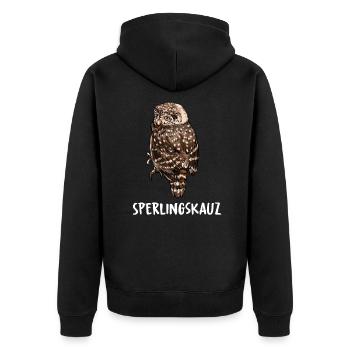 Sperlingskauz Eule Eulenart Eulen - Unisex Premium Bio Zip Hoodie - Schwarz - Hinten - Nico (187cm)