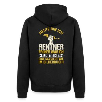 Elektriker Elektroniker Rentner Rente Spruch - Unisex Premium Bio Zip Hoodie - Schwarz - Hinten - Nico (187cm)
