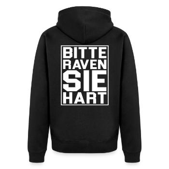 Rave Raver EDM Festival Spruch Lustig Techno Musik - Unisex Premium Bio Zip Hoodie - Schwarz - Hinten - Nico (187cm)