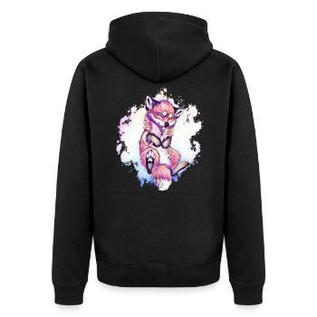 fox - Unisex Premium Organic Zip Hoodie - black - Back - Nico (187cm)