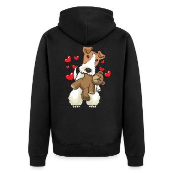 Foxterrier Drahthaar Hund mit Stofftier - Unisex Premium Bio Zip Hoodie - Schwarz - Hinten - Nico (187cm)