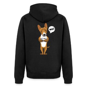 Sturer Basenji Hund lustig - Unisex Premium Bio Zip Hoodie - Schwarz - Hinten - Nico (187cm)