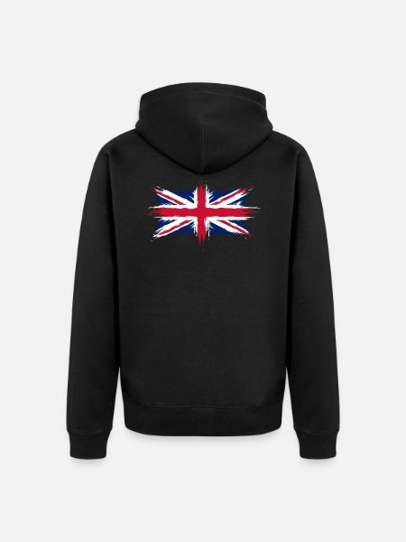 Union Jack British Flag Brush Style - Unisex Premium Organic Zip Hoodie - black