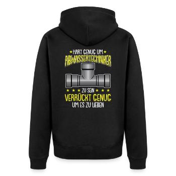 Fachkraft für Abwassertechnik Kläranlage Abwasser - Unisex Premium Bio Zip Hoodie - Schwarz - Hinten - Nico (187cm)