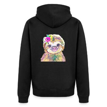 sloth - Unisex Premium Organic Zip Hoodie - black - Back - Nico (187cm)