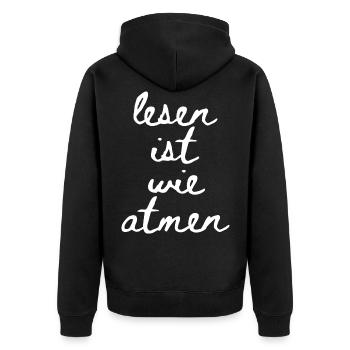 Lesen ist wie atmen - cooler Bücher Spruch Schule - Unisex Premium Bio Zip Hoodie - Schwarz - Hinten - Nico (187cm)