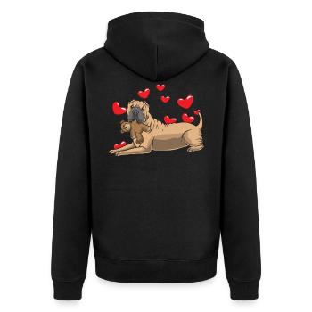 Shar Pei Hund mit Kuscheltier und Herzen - Unisex Premium Bio Zip Hoodie - Schwarz - Hinten - Nico (187cm)