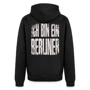Ich bin ein Berliner - Unisex Premium Bio Zip Hoodie - Schwarz - Hinten - Nico (187cm)