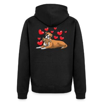 German boxer dog with cuddly toy and hearts - Unisex Premium Organic Zip Hoodie - black - Back - Nico (187cm)