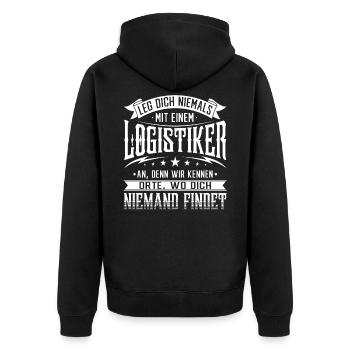 Logistiker Logistik lustiger Spruch Lagerist - Unisex Premium Bio Zip Hoodie - Schwarz - Hinten - Nico (187cm)
