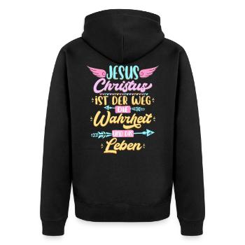 Jesus Christus Geschenk für Christen - Unisex Premium Bio Zip Hoodie - Schwarz - Hinten - Nico (187cm)