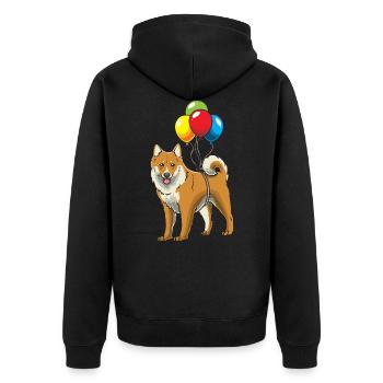 Islandhund Isländischer Spitz Hund mit Luftballons - Unisex Premium Bio Zip Hoodie - Schwarz - Hinten - Nico (187cm)