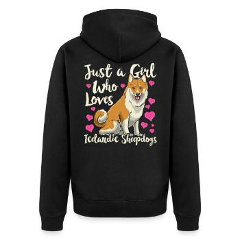 Islandhund Isländischer Spitz Hund - Unisex Premium Bio Zip Hoodie - Schwarz - Hinten - Nico (187cm)