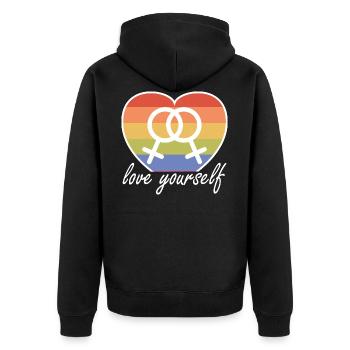 Love Yourself LGBT Drapeau Homosexualité Lesbienne - Veste à capuche bio Premium Unisexe - noir - Dos - Nico (187cm)