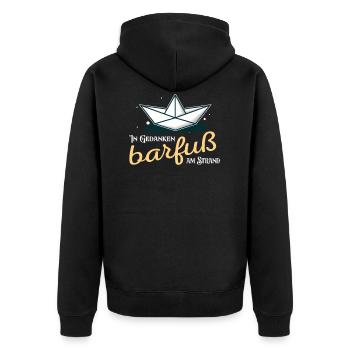 In Gedanken barfuß am Strand Nordsee Küste - Unisex Premium Bio Zip Hoodie - Schwarz - Hinten - Nico (187cm)