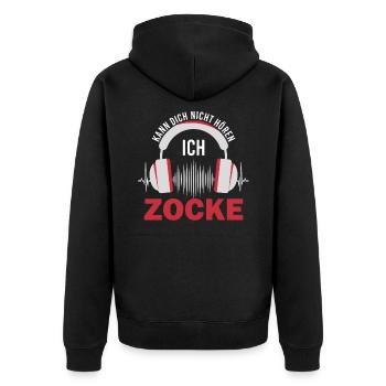 Kann dich nicht hören ich Zocke für Gaming Zocker - Unisex Premium Bio Zip Hoodie - Schwarz - Hinten - Nico (187cm)