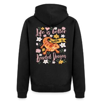 Bartagame Pogona lustig Spruch - Unisex Premium Bio Zip Hoodie - Schwarz - Hinten - Nico (187cm)