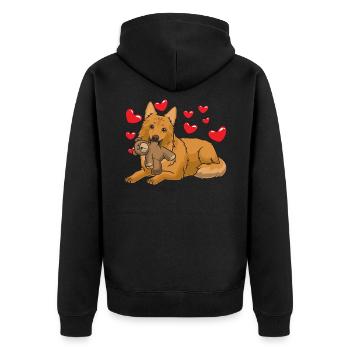 Chien de renard de résine avec peluche et de nombreux cœurs - Veste à capuche bio Premium Unisexe - noir - Dos - Nico (187cm)