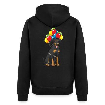German Pinscher dog with balloons - Unisex Premium Organic Zip Hoodie - black - Back - Nico (187cm)