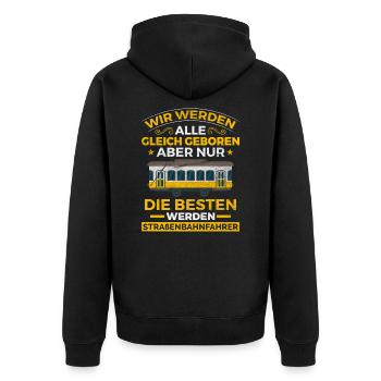Straßenbahn Tram Straßenbahnfahrer Beruf - Unisex Premium Bio Zip Hoodie - Schwarz - Hinten - Nico (187cm)