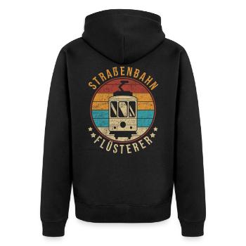 Retro Straßenbahn Tram Straßenbahnfahrer - Unisex Premium Bio Zip Hoodie - Schwarz - Hinten - Nico (187cm)