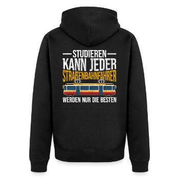 Straßenbahnfahrer Spruch Straßenbahn Tram - Unisex Premium Bio Zip Hoodie - Schwarz - Hinten - Nico (187cm)