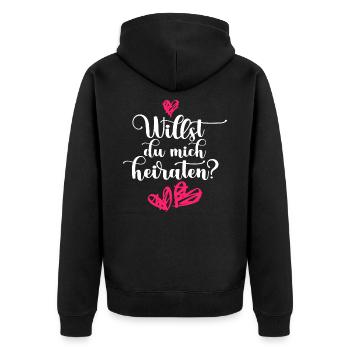 Hochzeitsantrag Willst du mich heiraten Heiratsant - Unisex Premium Bio Zip Hoodie - Schwarz - Hinten - Nico (187cm)